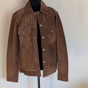 NWT Quince 100% Suede Trucker Jacket Medium Rich Brown Color With Snap Front